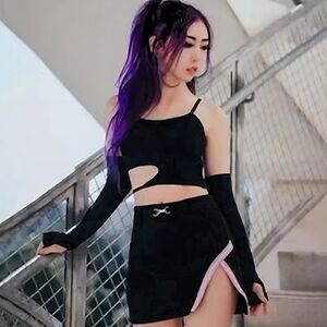 Lychee The Label Dragonfruit Stripe Detail Belted Black Skirt